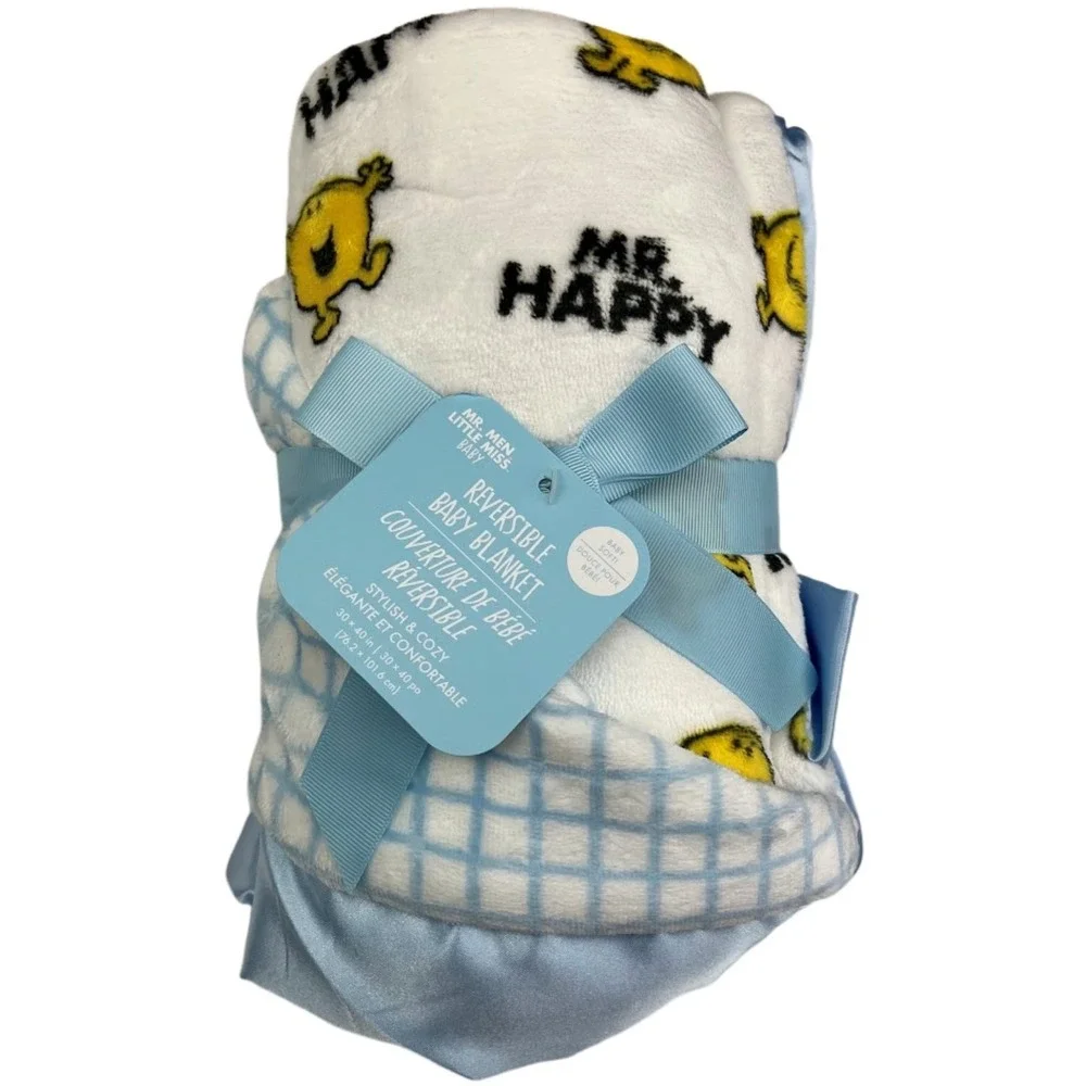 JuJuBe Mr Happy Baby Boy Blanket Lot Bamboo Swaddle Plush‎ Satin Trim NWT